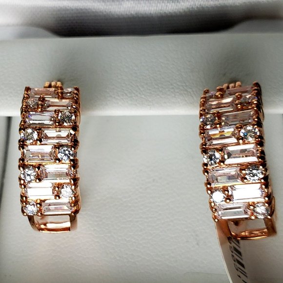 NWT 14K gold (rose) over sterling CZ small hoop earrings - stunning 😍 - Picture 5 of 10